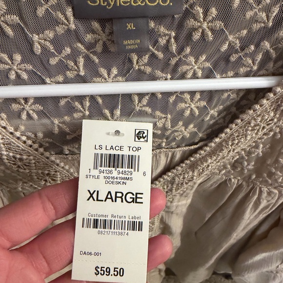 Style & Co. Cream Embroidered Peasant Blouse - Picture 3 of 3